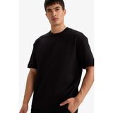 DeFacto Oversize Bisiklet Yaka Kısa Kollu Tişört, XS, B6494AX26SP, Siyah-BK81, Erkek