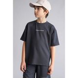 DeFacto Oversize Bisiklet Yaka Slogan Baskılı Modal Kısa Kollu Tişört Erkek Çocuk H3041A826SM - Antrasit-AR31 - 7 - 8 Yaş