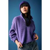 Defacto Oversıze Fermuarlı Dik Yaka Basıc Pelüş Sweatshirt, Xl, B9836AX23WN, Mor, Kadın