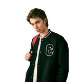 DeFacto Oversize Fit Kolej Yaka Bomber Baskılı İçi Yumuşak Tüylü Hırka Siyah XS