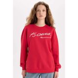 DeFacto Oversize Geniş Kalıp Atatürk İmzalı Bisiklet Yaka Sweatshirt, L, E5446AX24WN, Kırmızı-RD286, kadın