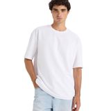 DeFacto Oversize Geniş Kalıp Bisiklet Yaka Ağır Kumaş Basic Düz Kısa Kollu Tişört, XL, E9798AX25AU, Beyaz-WT34, Erkek