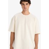 DeFacto Oversize Geniş Kalıp Bisiklet Yaka Ağır Kumaş Basic Düz Kısa Kollu Tişört, XS, E9798AX25AU, Ekru-ER235, Erkek