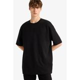 DeFacto Oversize Geniş Kalıp Bisiklet Yaka Ağır Kumaş Basic Düz Kısa Kollu Tişört, XS, E9798AX25AU, Siyah-BK81, Erkek