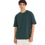 DeFacto Oversize Geniş Kalıp Bisiklet Yaka Ağır Kumaş Basic Düz Kısa Kollu Tişört, XS, E9798AX25AU, Yeşil-GN536, Erkek