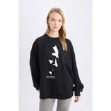 DeFacto Oversize Geniş Kalıp Bisiklet Yaka Atatürk Baskılı Sweatshirt, L, E5445AX24WN, Siyah-BK81, kadın