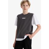 DeFacto Oversize Geniş Kalıp Bisiklet Yaka Baskılı Kısa Kollu Tişört Erkek Çocuk, 13/14 Yaş (164cm), F9219A825AU, Antrasit, Erkek Çocuk