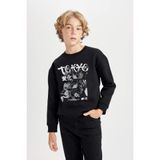 Defacto Oversize Geniş Kalıp Bisiklet Yaka Baskılı Sweatshirt Erkek Çocuk, 8/9 Yaş (134cm), D5680A824WN, Siyah, erkek-çocuk