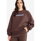 DeFacto Oversize Geniş Kalıp Bisiklet Yaka Baskılı Sweatshirt, L, G1823AX25WN, Kahve-BN267, kadın