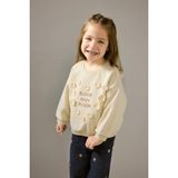DeFacto Oversize Geniş Kalıp Bisiklet Yaka Çiçekli Nakışlı İçi Yumuşak Tüylü Sweatshirt Kız Bebek, 5-6 Yaş, G6837A525CW, Bej-BG31, kız-bebek