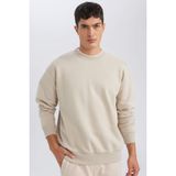 DeFacto Oversize Geniş Kalıp Bisiklet Yaka Kalın Basic Düz Sweatshirt, 2XL, T5139AZ24AU, Bej-BG735, erkek
