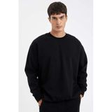 DeFacto Oversize Geniş Kalıp Bisiklet Yaka Kalın Basic Düz Sweatshirt, S, T5139AZ24AU, Siyah, erkek