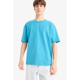 DeFacto Oversize Geniş Kalıp Bisiklet Yaka Kısa Kollu Basic Tişört, M, X3926AZ25SP, Mavi-BE833, Erkek