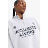 Defacto Oversize Geniş Kalıp Dik Yaka Baskılı Sporcu Sweatshirt, L, D7754AX25SP, Gri, Kadın