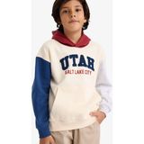 DeFacto Oversize Geniş Kalıp Kapüşonlu Baskılı İçi Yumuşak Tüylü Sweatshirt Erkek Çocuk G5561A825CW - Ekru-ER233 - 7 - 8 Yaş