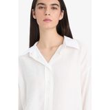 DeFacto Oversize Geniş Kalıp Krinkıl Kumaş Uzun Kollu Gömlek, 2XL, F2316AX25SMWT80-1013002, Beyaz, Kadın