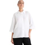 DeFacto Oversize Geniş Kalıp Krinkıl Kumaş Uzun Kollu Gömlek, XL, F2316AX25SMWT80-1013002, Beyaz, Kadın