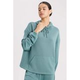DeFacto Oversize Geniş Kalıp Modal Kapüşonlu Kanguru Cepli Sporcu Sweatshirt, M, B5206AX24SP, Yeşil-GN1191, kadın