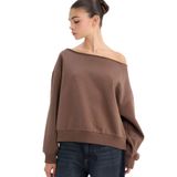 DeFacto Oversize Geniş Kalıp Omzu Açık Kalın Sweatshirt, M, G7204AX25CW, Kahve-BN1, kadın