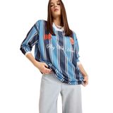DeFacto Oversize Geniş Kalıp Polo Yaka Baskılı Forma Kumaşı Uzun Kollu Tişört, XS, E5373AX25SP, Lacivert-NV241, Kadın