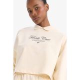 DeFacto Oversize Geniş Kalıp Polo Yaka Baskılı Sporcu Sweatshirt, M, D7133AX25SP, Ekru-ER109, kadın