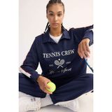 Defacto Oversize Geniş Kalıp Polo Yaka Baskılı Sporcu Sweatshirt, Xl, D7131AX25SP, Lacivert, Kadın