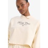 DeFacto Oversize Geniş Kalıp Polo Yaka Baskılı Sporcu Sweatshirt, XS, D7133AX25SP, Ekru-ER109, kadın