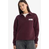 DeFacto Oversize Geniş Kalıp Polo Yaka Baskılı Sweatshirt, L, G3721AX25WN, Bordo-BR171, kadın