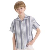 DeFacto Oversize Geniş Kalıp Polo Yaka Çizgili Kısa Kollu Gömlek Erkek Çocuk, 8-9 Yaş, E2921A825SM, İndigo-IN247, Erkek Çocuk