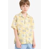 DeFacto Oversize Geniş Kalıp Polo Yaka Desenli Viskon Kısa Kollu Gömlek Erkek Çocuk, 11-12 Yaş, F5671A825HS, Sarı-YL273, Erkek Çocuklar