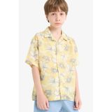 DeFacto Oversize Geniş Kalıp Polo Yaka Desenli Viskon Kısa Kollu Gömlek Erkek Çocuk, 13-14 Yaş, F5671A825HS, Sarı-YL273, Erkek Çocuklar