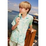 DeFacto Oversize Geniş Kalıp Polo Yaka Desenli Viskon Kısa Kollu Gömlek Erkek Çocuk, 9-10 Yaş, F5672A825HS, Yeşil-GN1229, Erkek Çocuklar