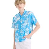 DeFacto Oversize Geniş Kalıp Polo Yaka Desenli Viskon Kısa Kollu Gömlek Erkek Çocuk, 9-10 Yaş, F5675A825HS, Mavi-BE339, Erkek Çocuklar