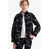 DeFacto Oversize Geniş Kalıp Polo Yaka Kamuflaj Desenli Gabardin Uzun Kollu Gömlek Erkek Çocuk, 8-9 Yaş, F1507A825AU, Gri-GR164, Erkek Çocuklar