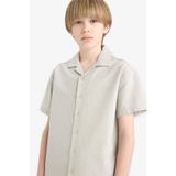 DeFacto Oversize Geniş Kalıp Polo Yaka Müslin Kısa Kollu Gömlek Erkek Çocuk, 13-14 Yaş, 25Y801007681_D8010070, Yeşil, Erkek Çocuklar