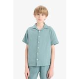 DeFacto Oversize Geniş Kalıp Polo Yaka Müslin Kısa Kollu Gömlek Erkek Çocuk, 5-6 Yaş, W3239A625HS, Yeşil-GN382, Erkek Çocuklar