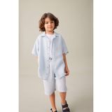 DeFacto Oversize Geniş Kalıp Polo Yaka Müslin Kısa Kollu Gömlek Erkek Çocuk, 7-8 Yaş, W3239A624HS, Mavi-BE61, Erkek Çocuklar