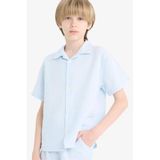 DeFacto Oversize Geniş Kalıp Polo Yaka Müslin Kısa Kollu Gömlek Erkek Çocuk, 8-9 Yaş, W3239A625HS, Mavi-BE174, Erkek Çocuklar