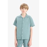 DeFacto Oversize Geniş Kalıp Polo Yaka Müslin Kısa Kollu Gömlek Erkek Çocuk, 8-9 Yaş, W3239A625HS, Yeşil-GN382, Erkek Çocuklar