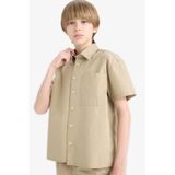 DeFacto Oversize Geniş Kalıp Polo Yaka Paraşüt Kısa Kollu Gömlek Erkek Çocuk, 13-14 Yaş, E1588A825HS, Haki-KH271, Erkek Çocuk