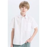 DeFacto Oversize Geniş Kalıp Polo Yaka Paraşüt Kısa Kollu Gömlek Erkek Çocuk, 7-8 Yaş, E1588A825HS, Beyaz-WT34, Erkek Çocuk