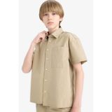 DeFacto Oversize Geniş Kalıp Polo Yaka Paraşüt Kısa Kollu Gömlek Erkek Çocuk, 7-8 Yaş, E1588A825HS, Haki-KH271, Erkek Çocuk