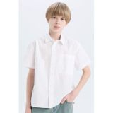 DeFacto Oversize Geniş Kalıp Polo Yaka Paraşüt Kısa Kollu Gömlek Erkek Çocuk, 8-9 Yaş, E1588A825HS, Beyaz-WT34, Erkek Çocuk