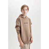 DeFacto Oversize Geniş Kalıp Sırt Baskılı Kapüşonlu Sweatshirt Erkek Çocuk, 8-9 Yaş, D5681A824WN, Kahve-BN554, erkek-çocuk