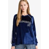 Defacto Oversize Geniş Kalıp V Yaka Baskılı Kadife Sweatshirt G3728ax25wnnv58 Lacivert-nv58