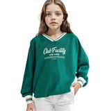 DeFacto Oversize Geniş Kalıp V Yaka Baskılı Okul Sweatshirt Kız Çocuk, 7-8 Yaş, F7583A825AU, Yeşil-GN651, kız-çocuk