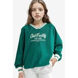 DeFacto Oversize Geniş Kalıp V Yaka Baskılı Okul Sweatshirt Kız Çocuk, 8-9 Yaş, F7583A825AU, Yeşil-GN651, kız-çocuk