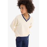 Defacto Oversize Geniş Kalıp V Yaka Baskılı Sporcu Sweatshirt, M, D7135AX25SP, Ekru, Kadın