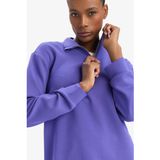 Defacto Oversize Geniş Kalıp Yarım Fermuarlı Dik Yaka Modal Sweatshirt, M, D7126AX25SP, Mor, Kadın