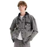 DeFacto Oversize Kapüşonlu Denim Ceket, XS, D0416AX25SP, Gri, Erkek